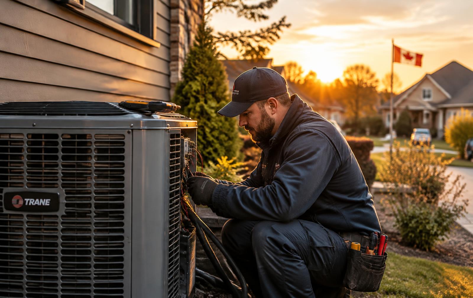 Technician servicing an air conditioner